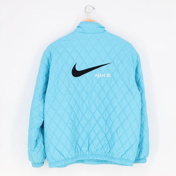 VINTAGE Y2K NIKE Quilted Zip-Up Bomber Jacket Aqua Blue Size L - Picture 2 of 13